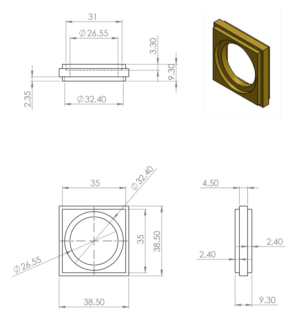 Brass Screw Castor with Rubber Tyre and Square Embellisher