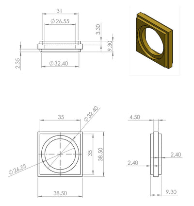 Brass Screw Castor with Square Embellisher