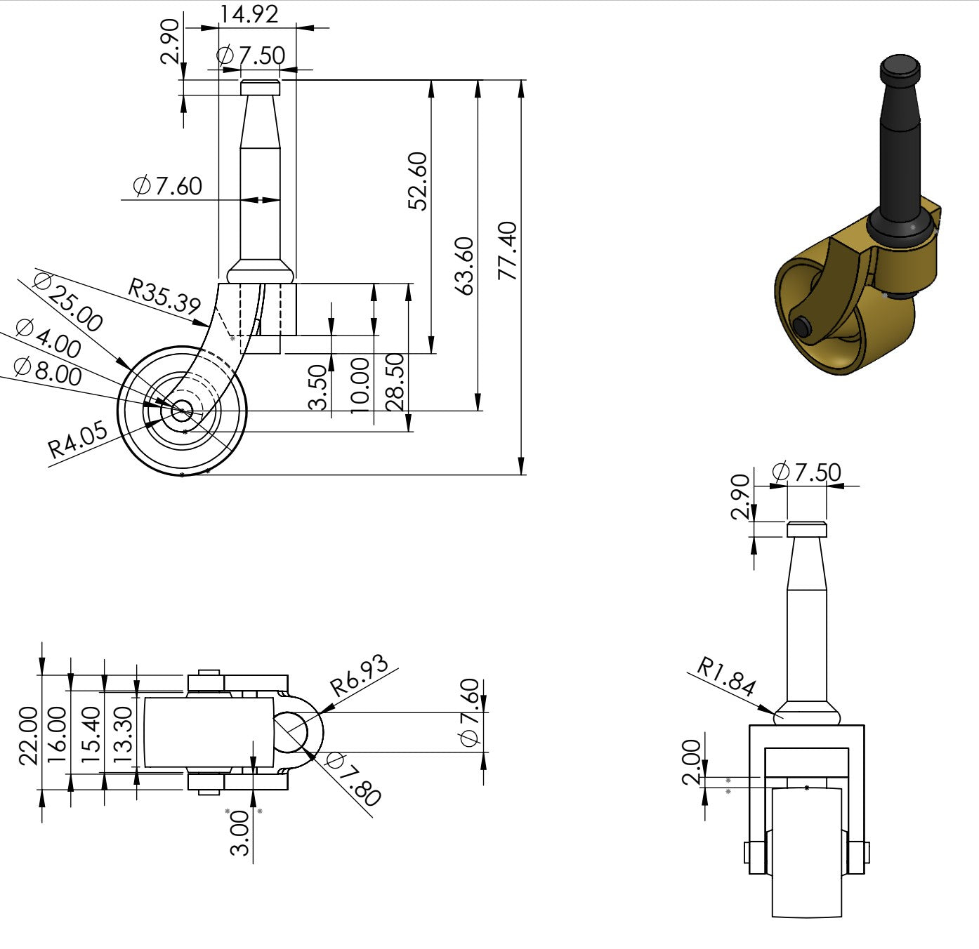 Brass Castor Grip Neck with Socket