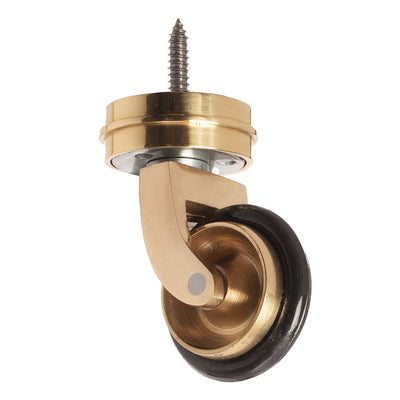 Brass Screw Castor with Rubber Tyre and Round Embellisher