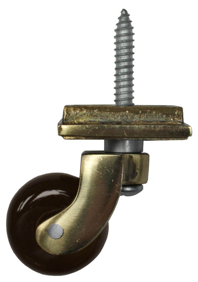 Brass Screw Castor with Brown Ceramic Wheel and Square Embellisher