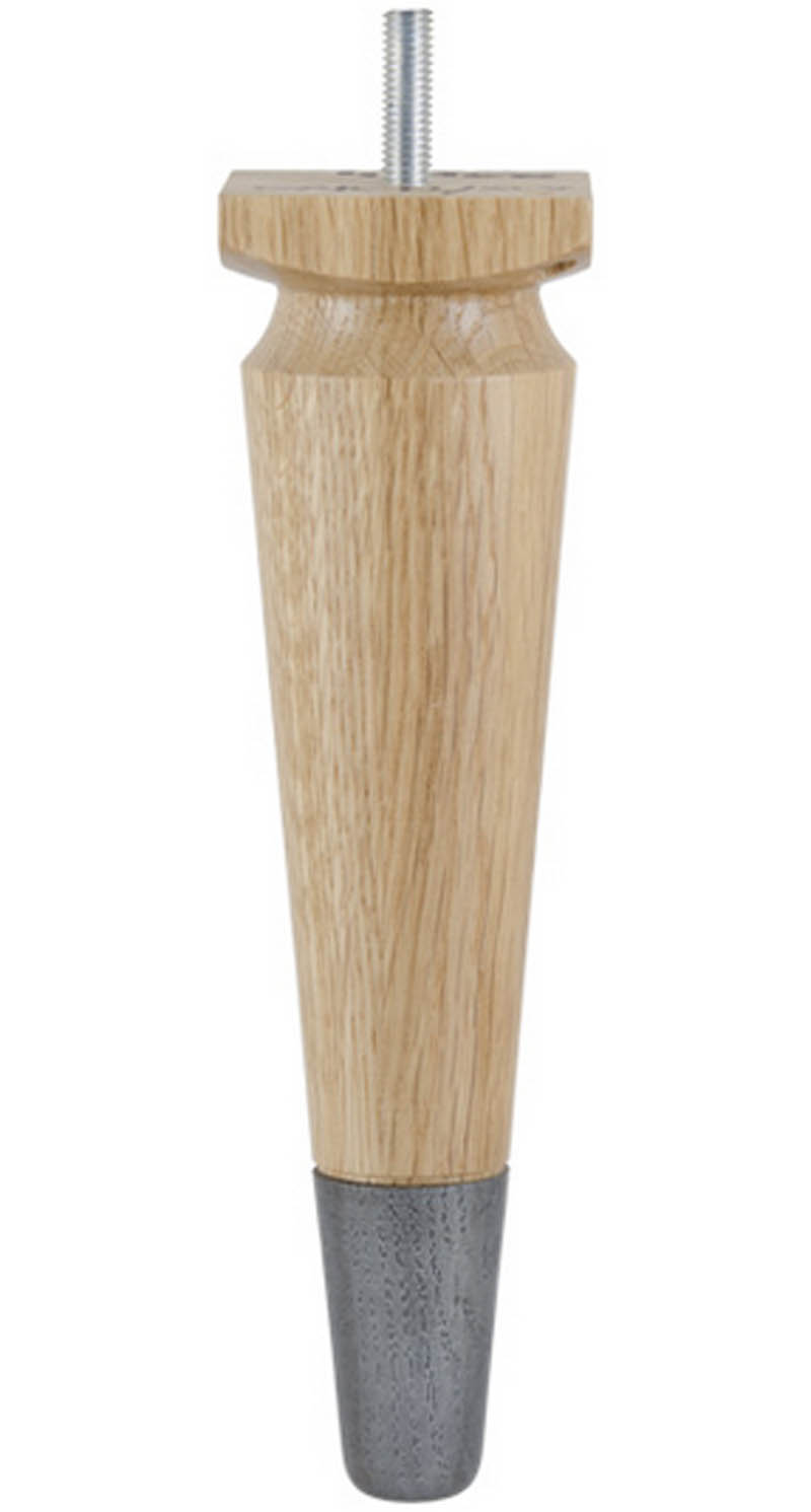 Dawn Solid Oak Tapered Furniture Legs - Natural Finish - Silver Slipper Base - Set of 4