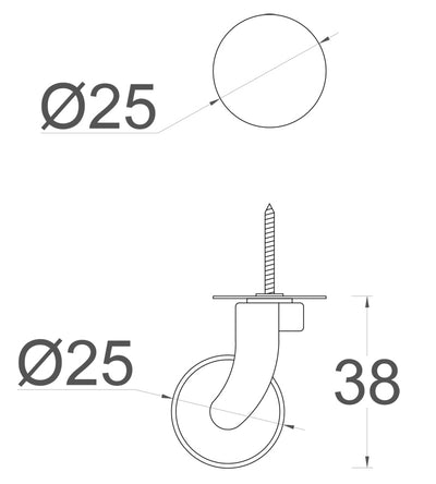 Satin Screw Castor with Rubber Tyre