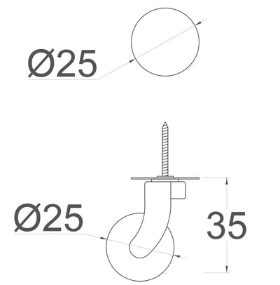 Brass Screw Castor with Brown Ceramic Wheel