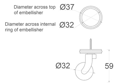 Brass Screw Castor with Double Rubber Tyre and Round Embellisher