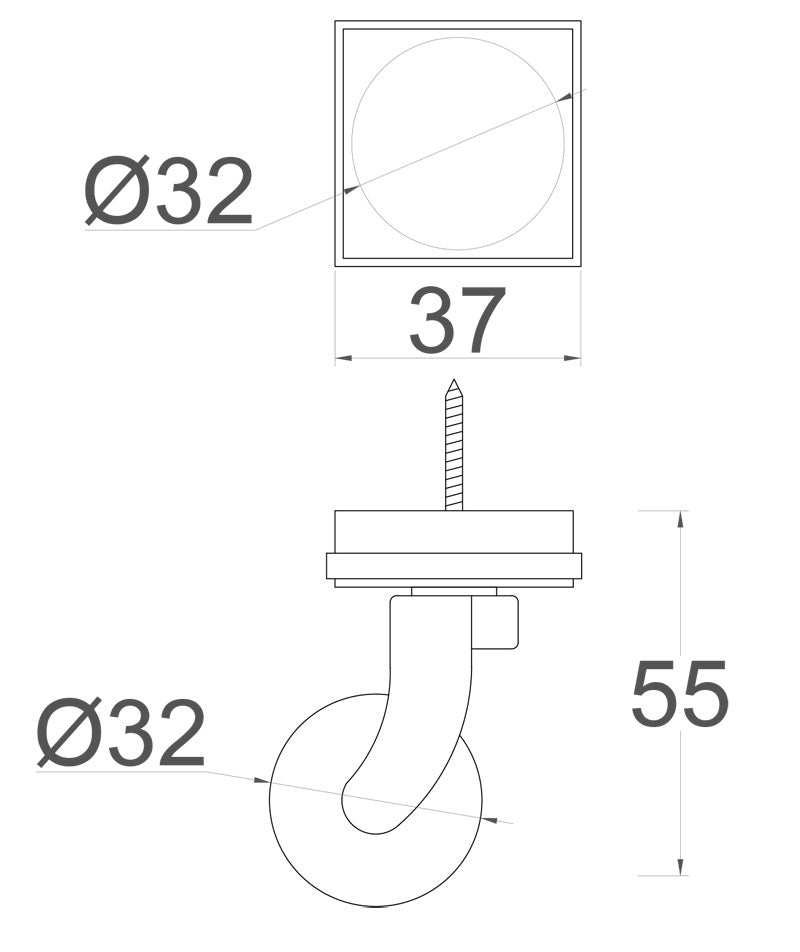 Brass Screw Castor with Brown Ceramic Wheel and Square Embellisher