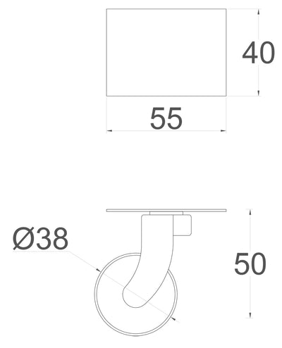 Brass Castor Universal Plate with White Ceramic Wheel